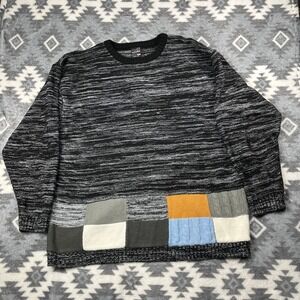 Southpole XXL Marled Black Patchwork Cable Knit Grandpa Y2K Sweater Pullover